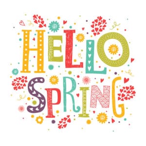 37240657 - vector lettering hello spring with decorative flower elements on white background, hand drawn letters for greeting card, invitation and web design